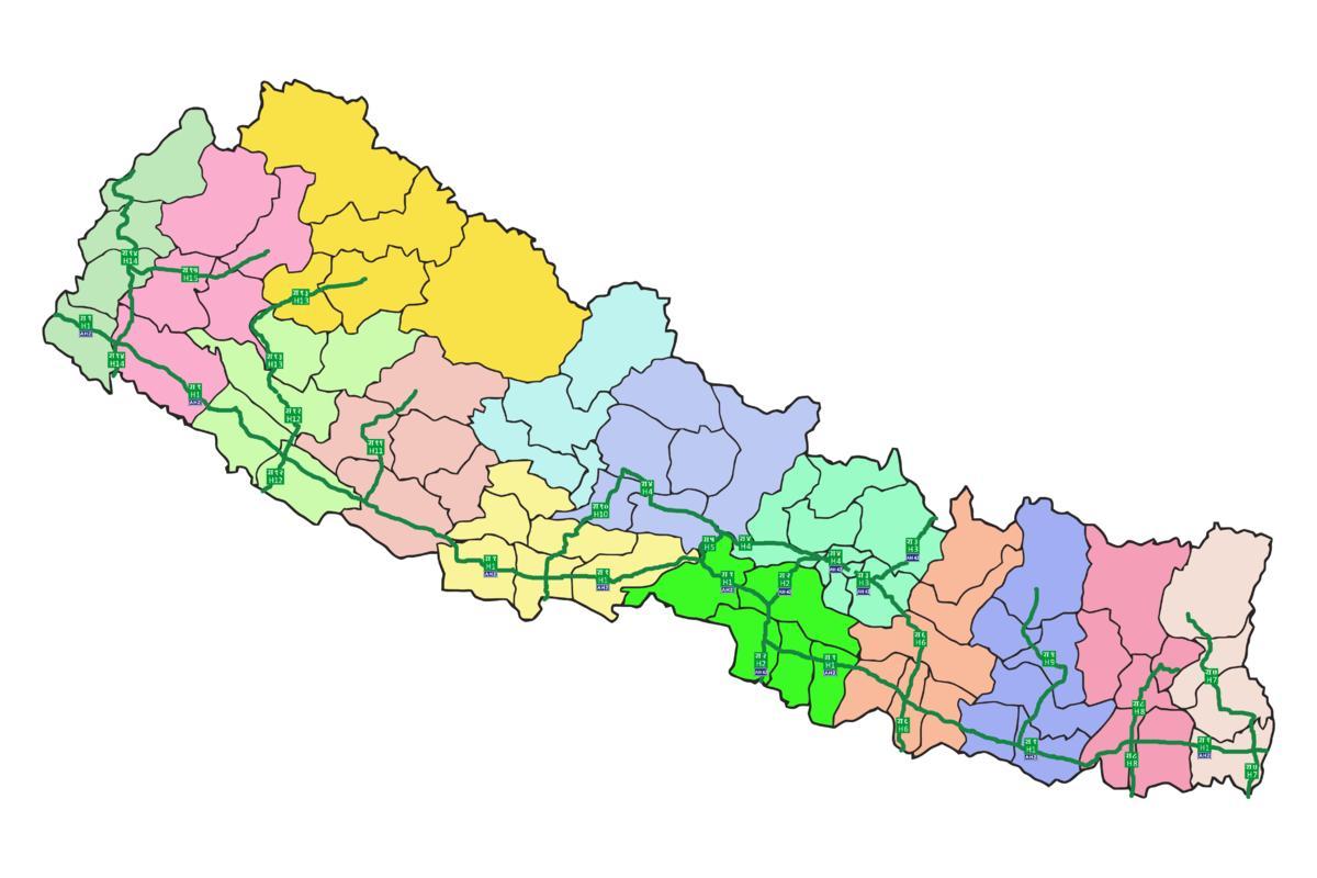 মানচিত্র, নেপালের সঙ্গে প্রধান মহাসড়ক