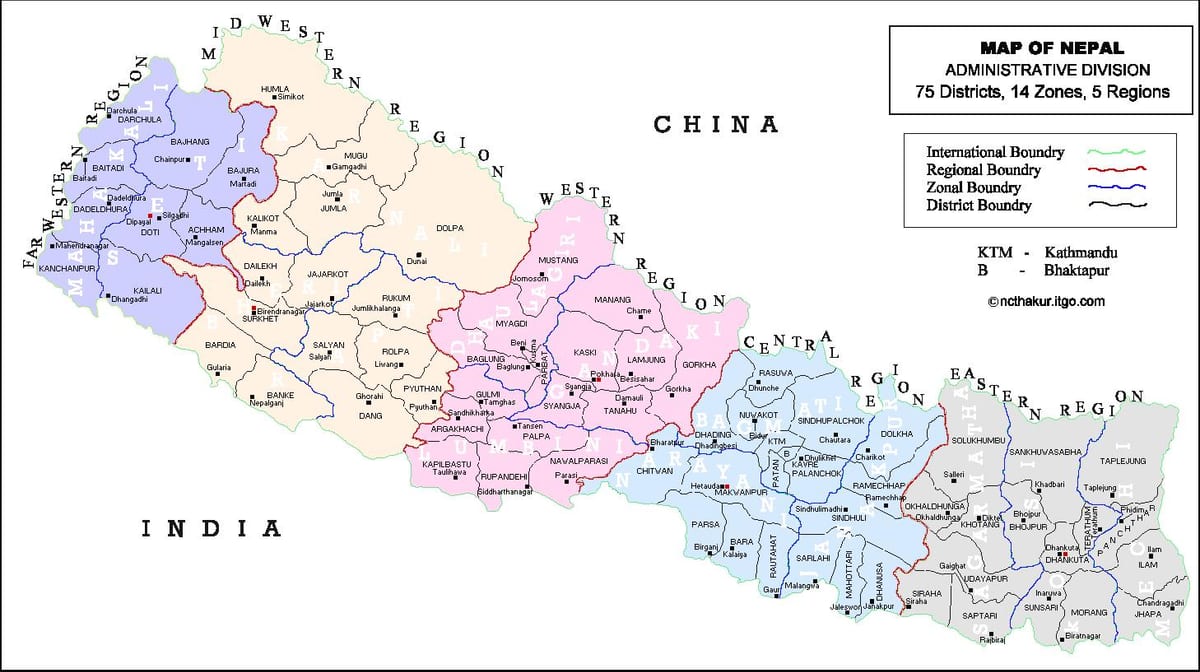 নেপালের সব জেলা মানচিত্র