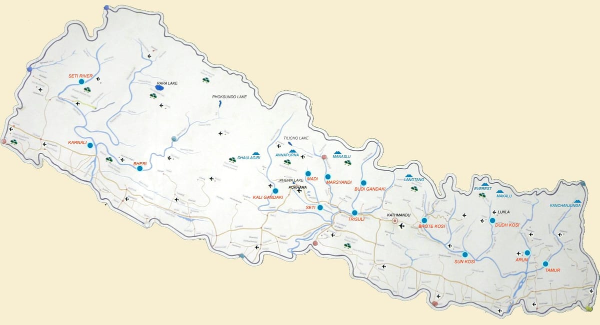 মানচিত্র নেপাল দেখাচ্ছে নদী