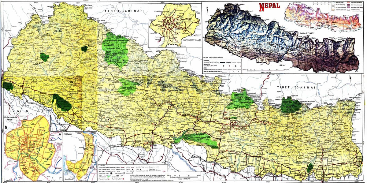 রাস্তা মানচিত্র, নেপাল সঙ্গে দূরত্ব