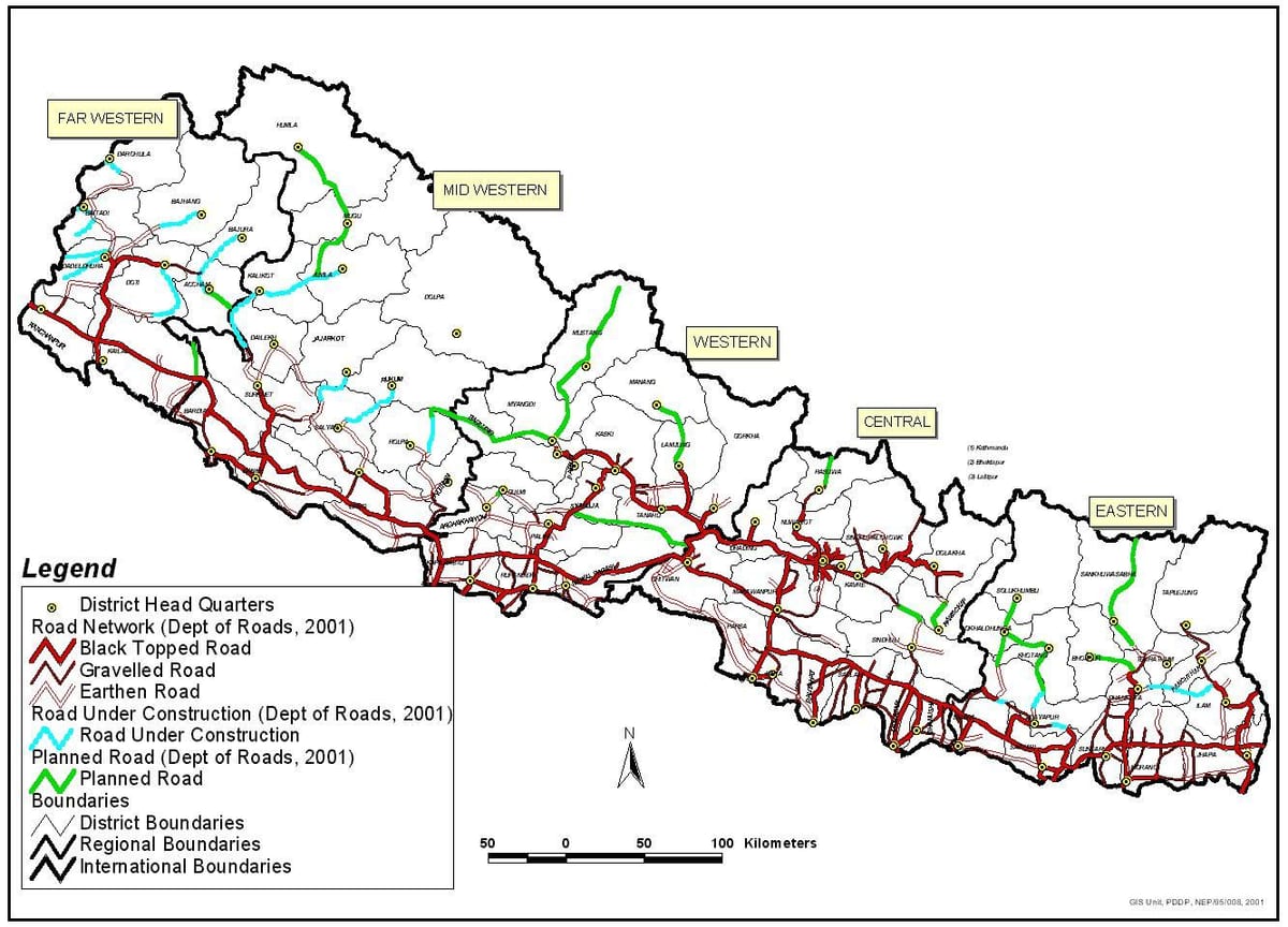 মানচিত্র নেপাল দেখাচ্ছে মহাসড়ক