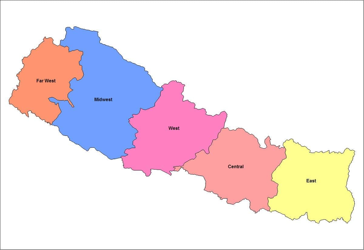 মানচিত্র পূর্ব উন্নয়ন অঞ্চল, নেপাল