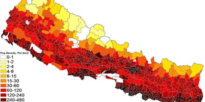 নেপালে জনসংখ্যার ঘনত্ব মানচিত্র