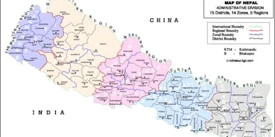মানচিত্র নেপালের সঙ্গে জেলা ও ভিডিসি